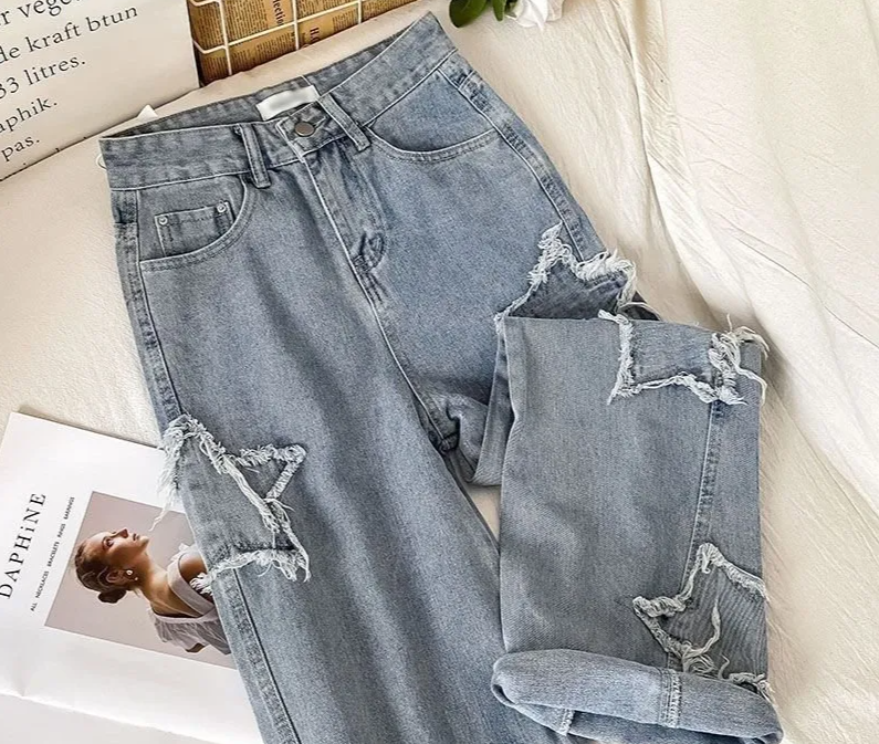 Patch Star Pattern Retro Jeans High Waisted