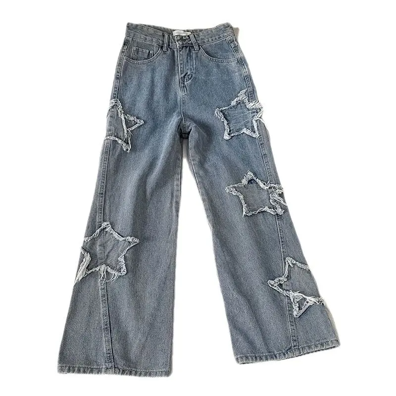 Patch Star Pattern Retro Jeans High Waisted