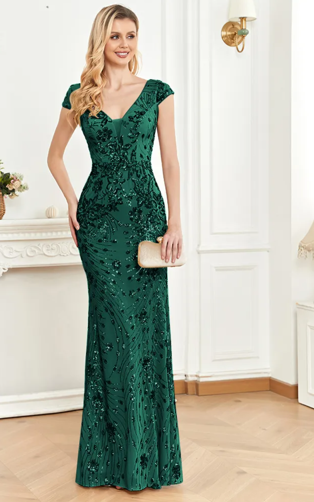 Flower Applique Elegant Evening Dress