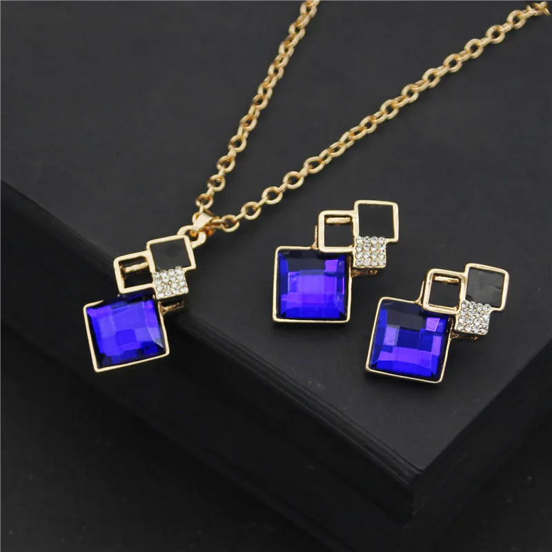 Fashion Crystal Pendants Necklace Earrings Sets for Women