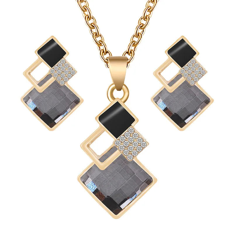 Fashion Crystal Pendants Necklace Earrings Sets for Women