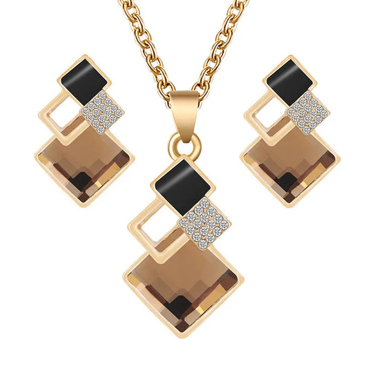 Fashion Crystal Pendants Necklace Earrings Sets for Women