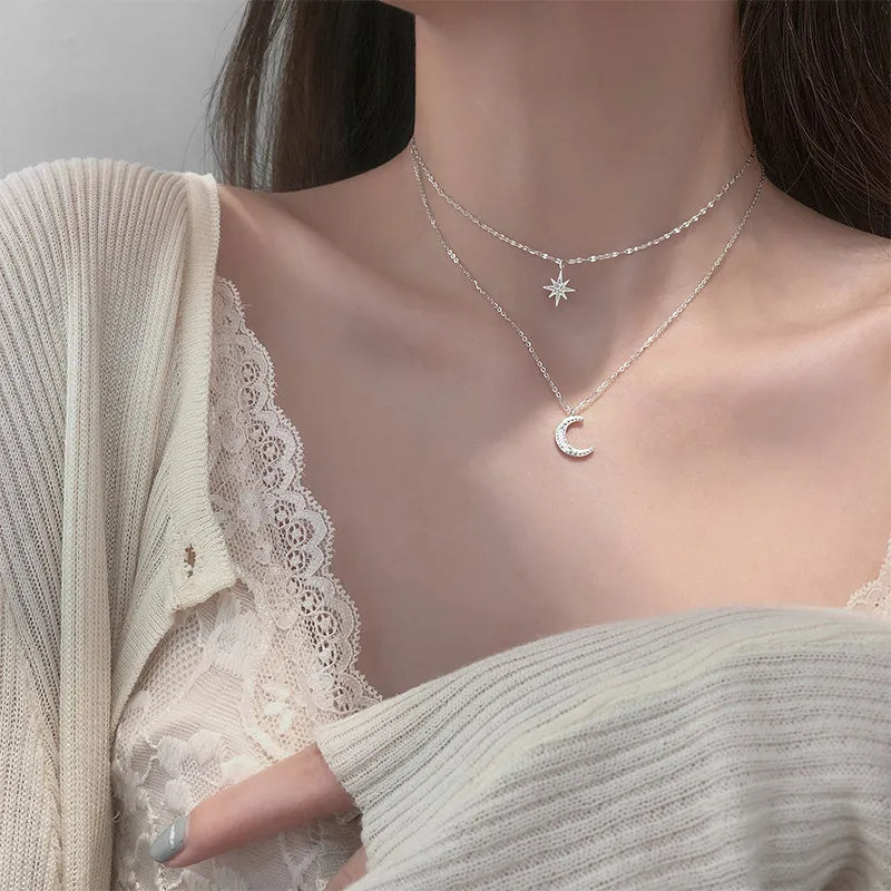 Double Layer Star Moon Chain Necklace