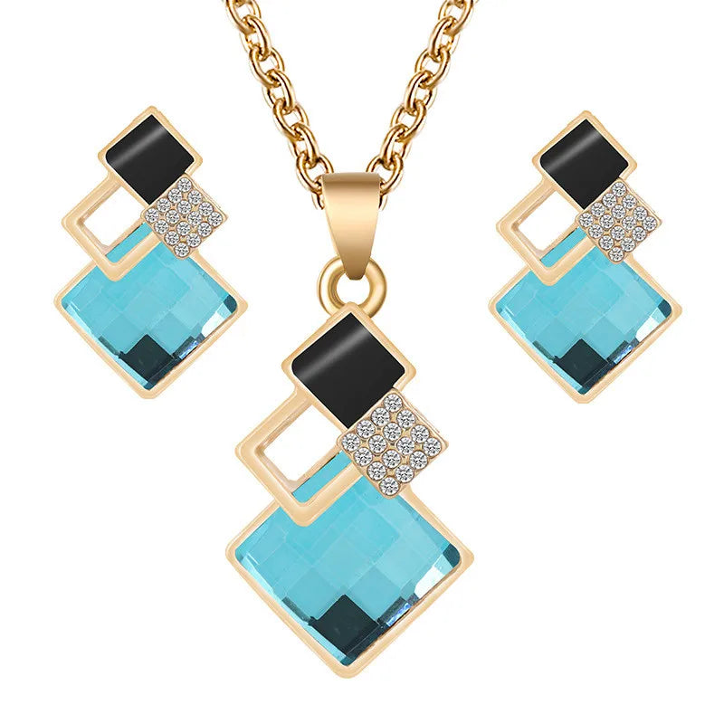 Fashion Crystal Pendants Necklace Earrings Sets for Women