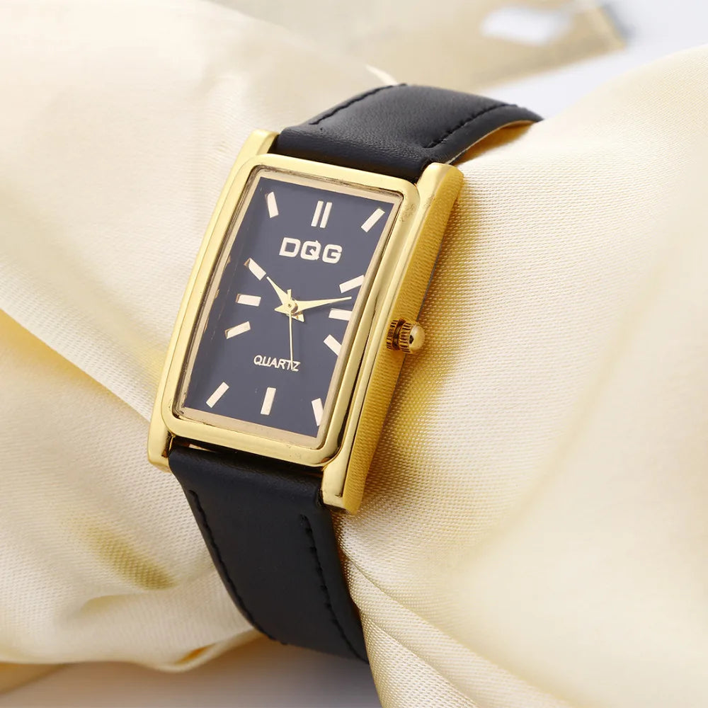 New Luxury Brand DQG Leather Strap Rectangle Quartz Watch