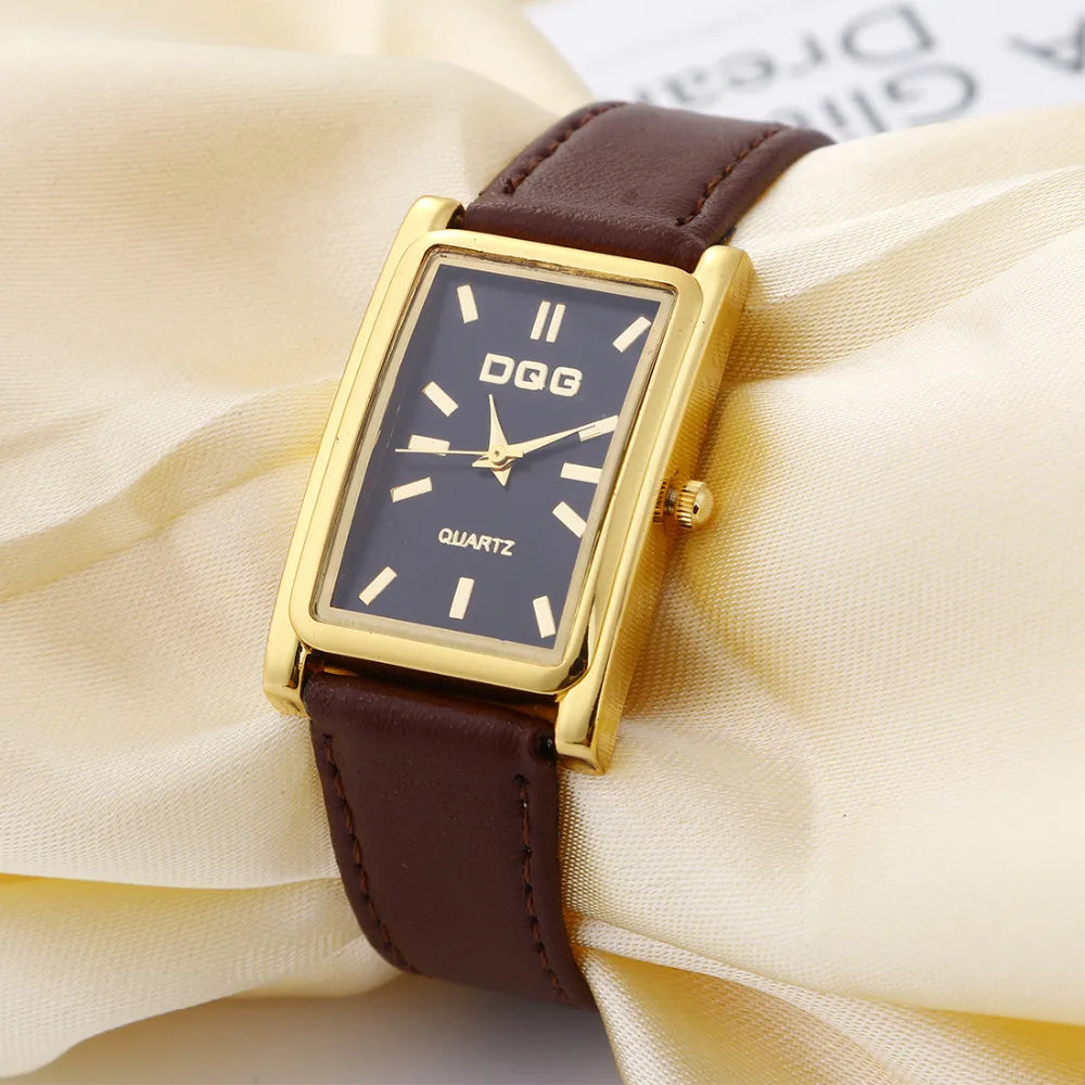 New Luxury Brand DQG Leather Strap Rectangle Quartz Watch