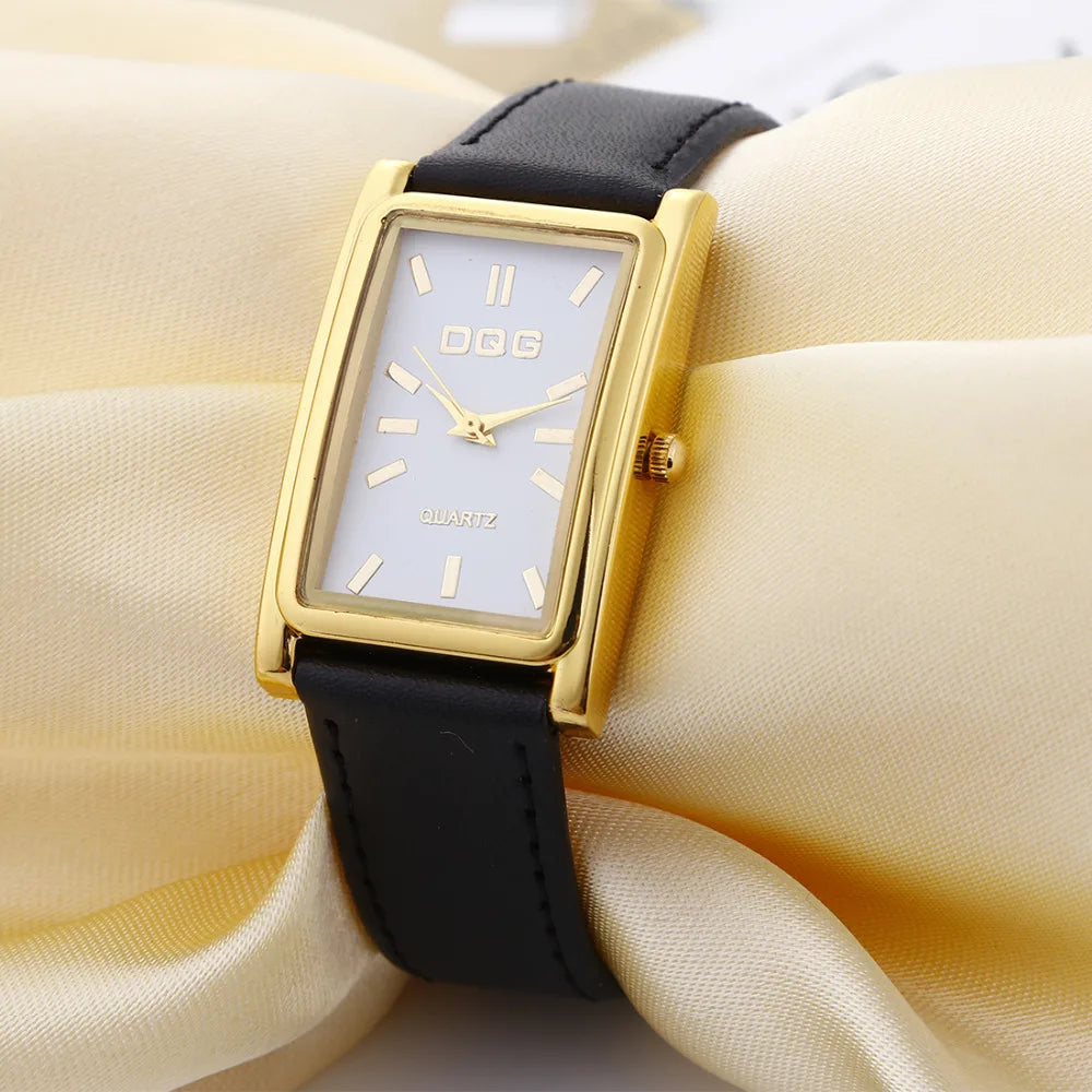 New Luxury Brand DQG Leather Strap Rectangle Quartz Watch