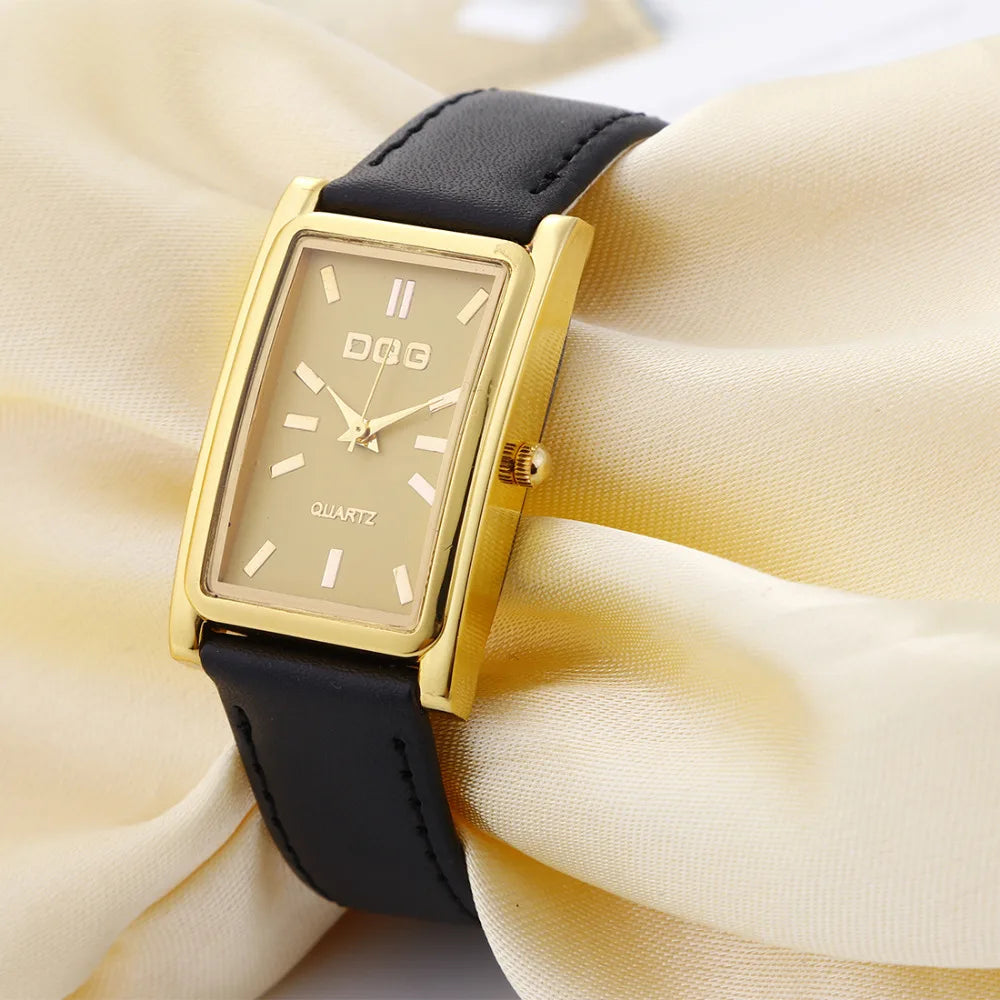 New Luxury Brand DQG Leather Strap Rectangle Quartz Watch