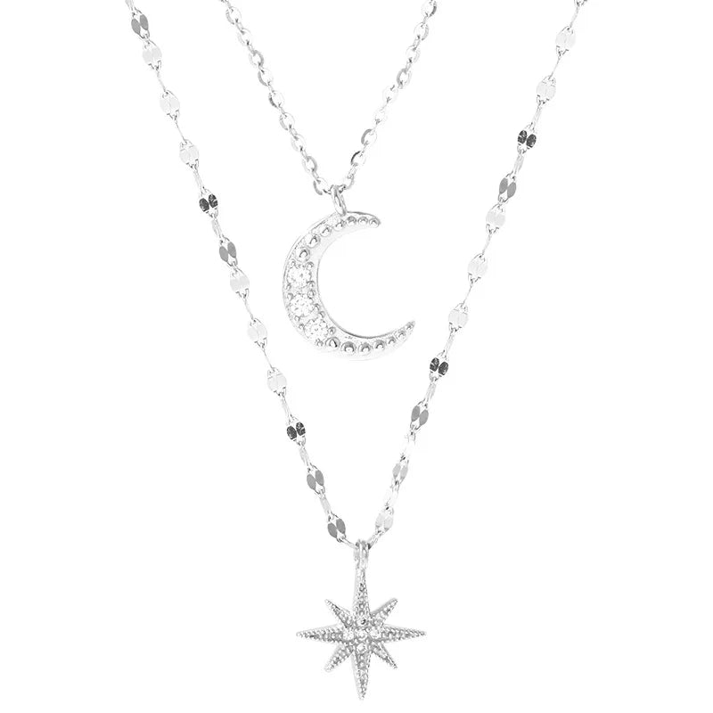 Double Layer Star Moon Chain Necklace