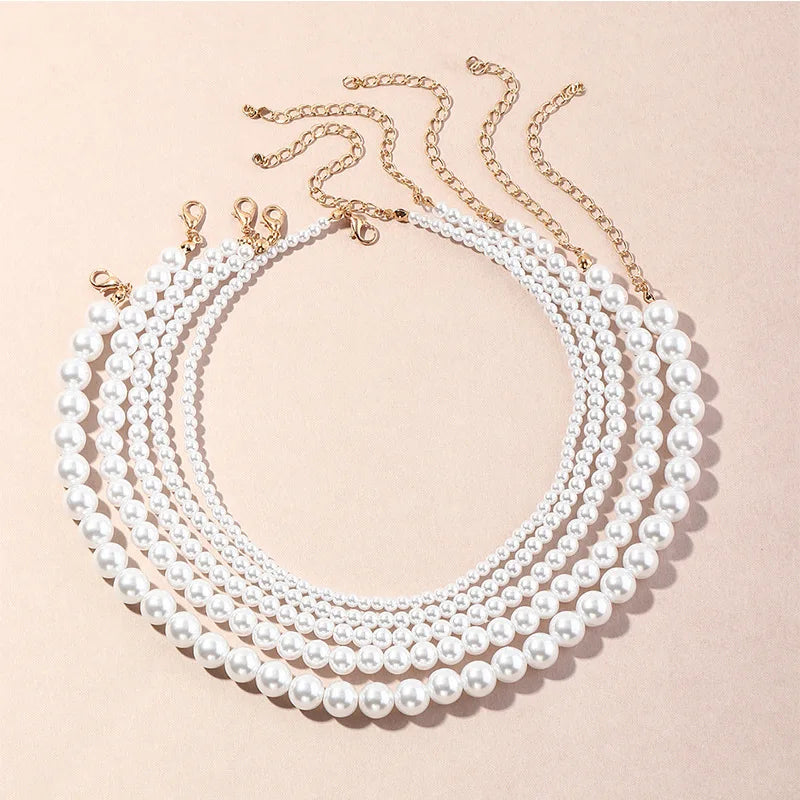 Vintage Style Simple 6MM Pearl Chain Choker Necklace For Women