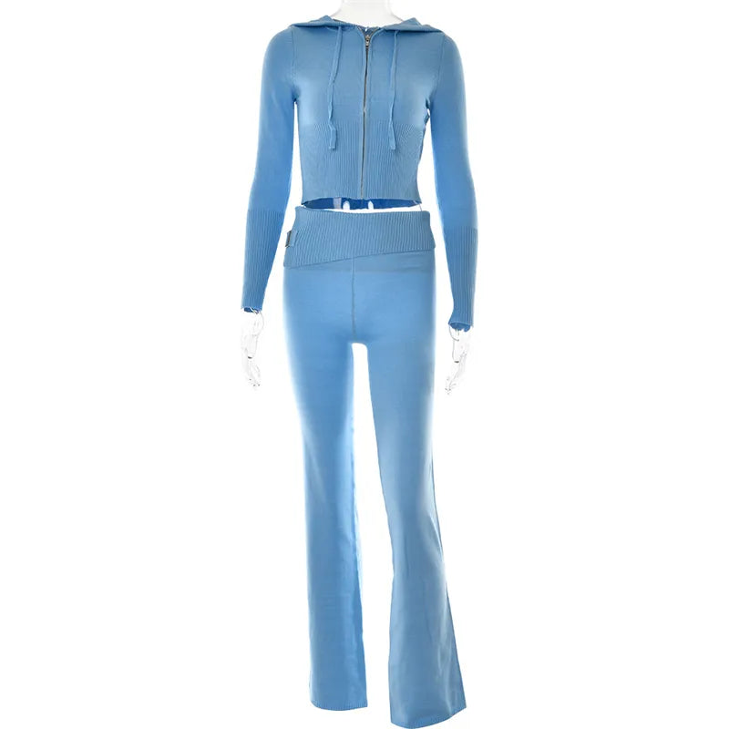 Women Tracksuit Long  Zipper Hooded Sweater Pants  Matching Suit