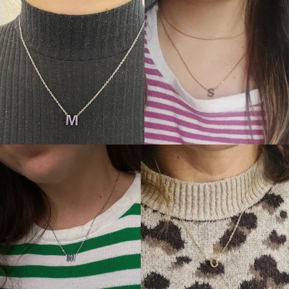 Minimalist Initial A-Z Letter Necklace for Women Alphabet Stainless Steel Choker Chains Jewelry Birthday Gift Wholesale