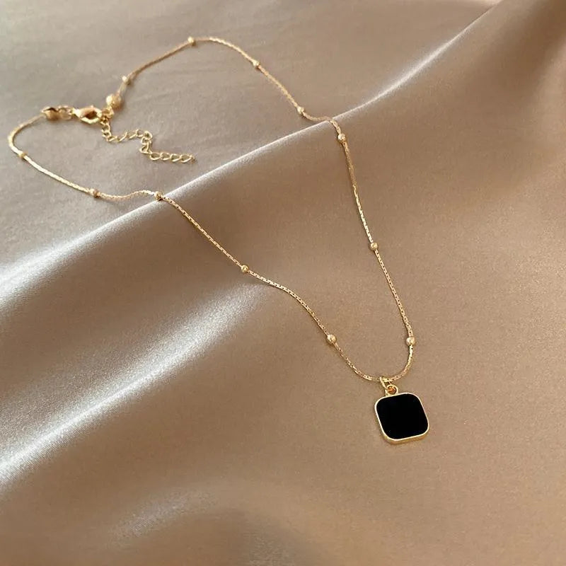 Stainless Steel Necklaces Black Exquisite Minimalist Square Pendant necklace