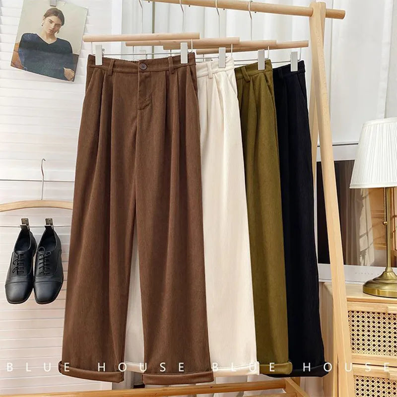 High Waist Women Retro Corduroy Pants