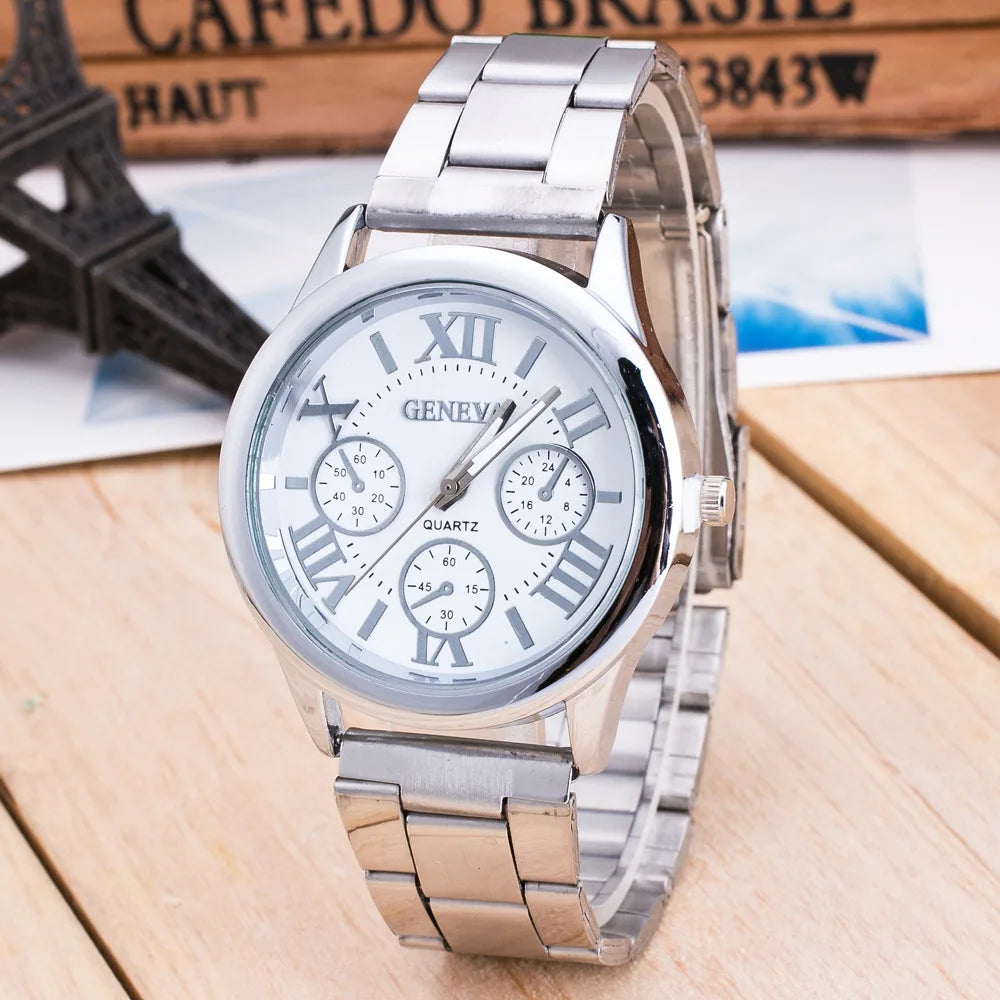 New Brand 3 Eyes Silver Geneva Casual Quartz Watch