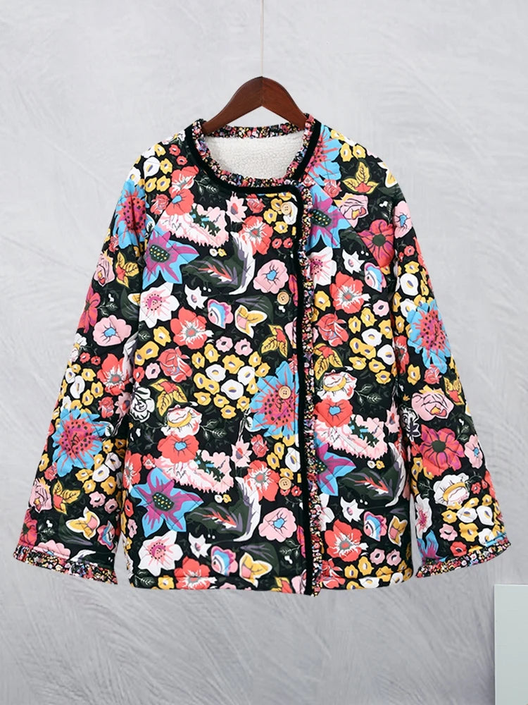 Vintage Flower Printed Patchwork Cotton Jacket