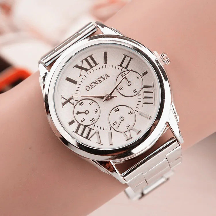 New Brand 3 Eyes Silver Geneva Casual Quartz Watch