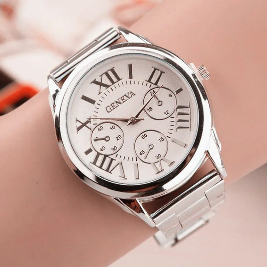 New Brand 3 Eyes Silver Geneva Casual Quartz Watch