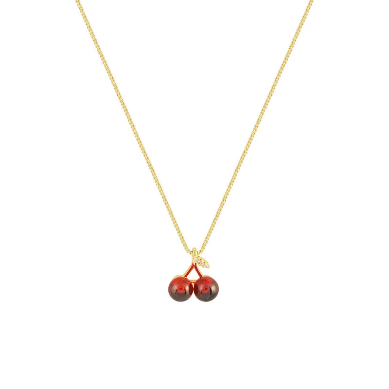 New Wine Red Cherry Gold Colour Pendant Necklace