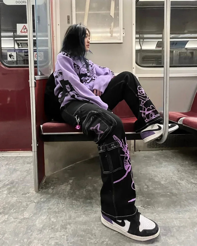 printed Harajuku trend jeans