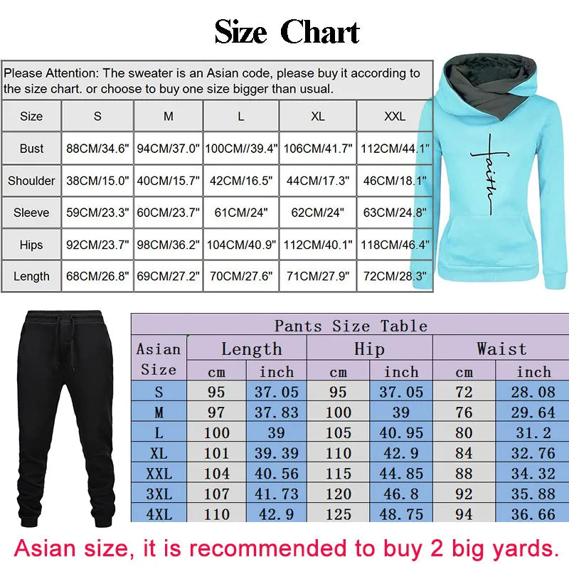 Woman Tracksuit Two Piece Set Winter Warm Hoodies+Pants Pullovers Sweatshirt