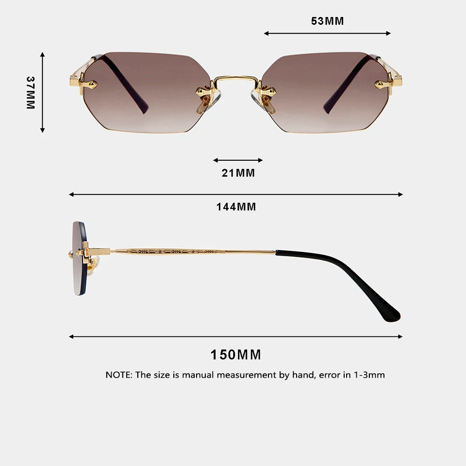 Geometric Rimless Metal Sun Glasses For Women