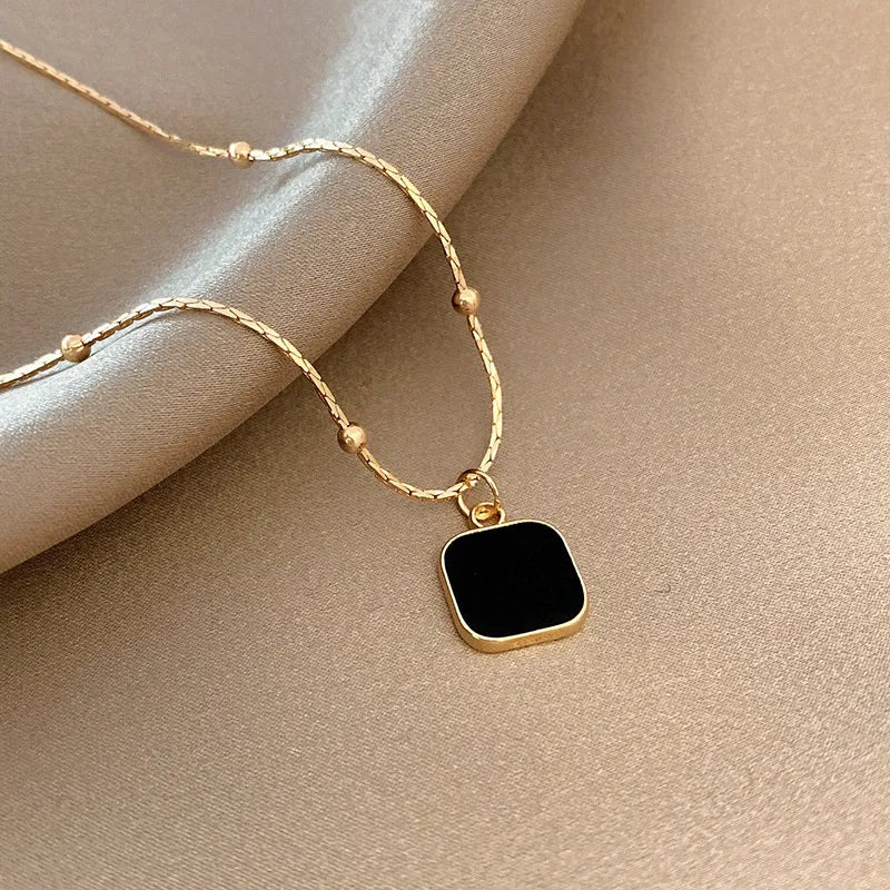 Stainless Steel Necklaces Black Exquisite Minimalist Square Pendant necklace