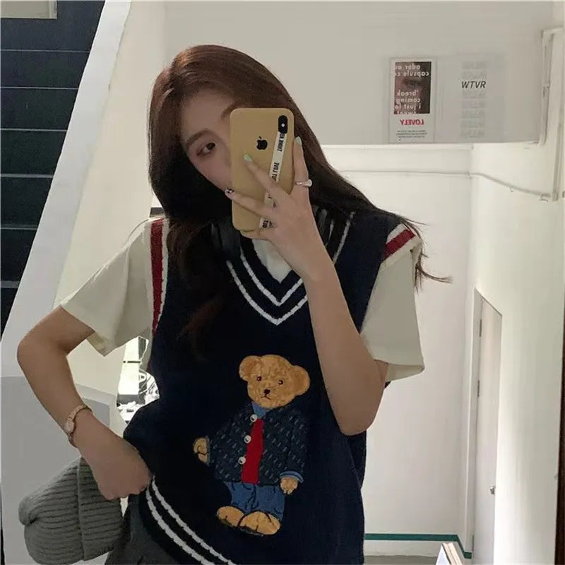 Cartoon Bear Pullover Vest Sweater