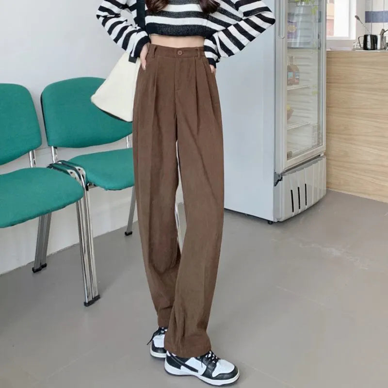 High Waist Women Retro Corduroy Pants