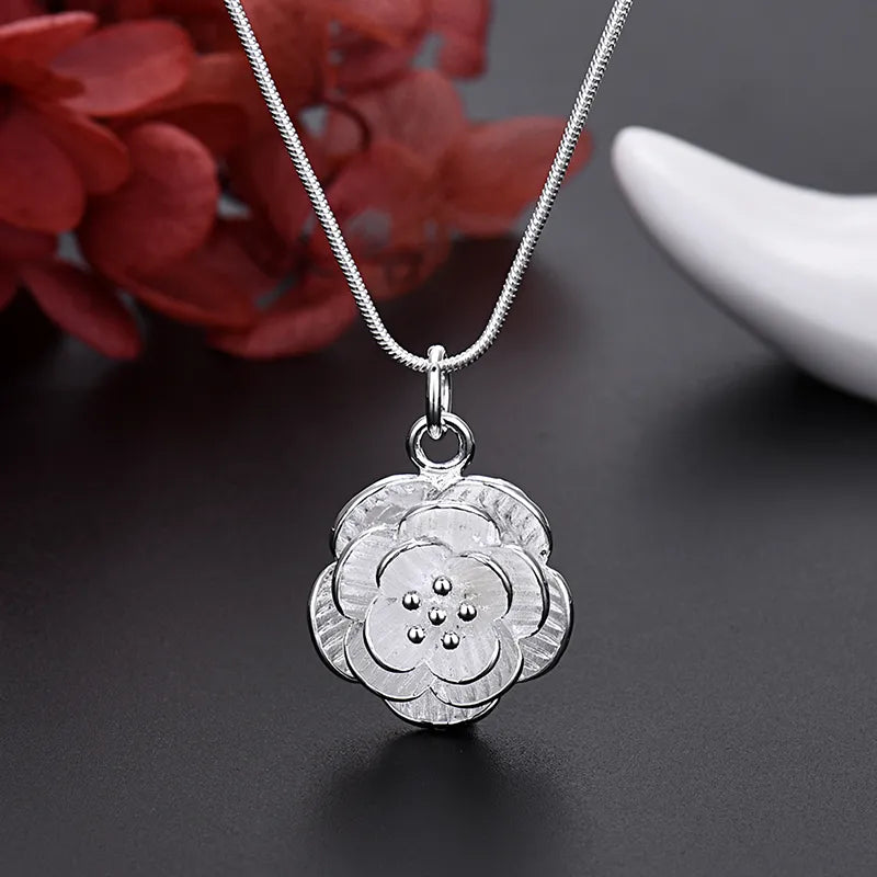 Silver Charm Flower Necklace Earring Retro Set