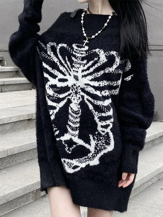 Goth Punk Knitted Black Long Sleeve Tops