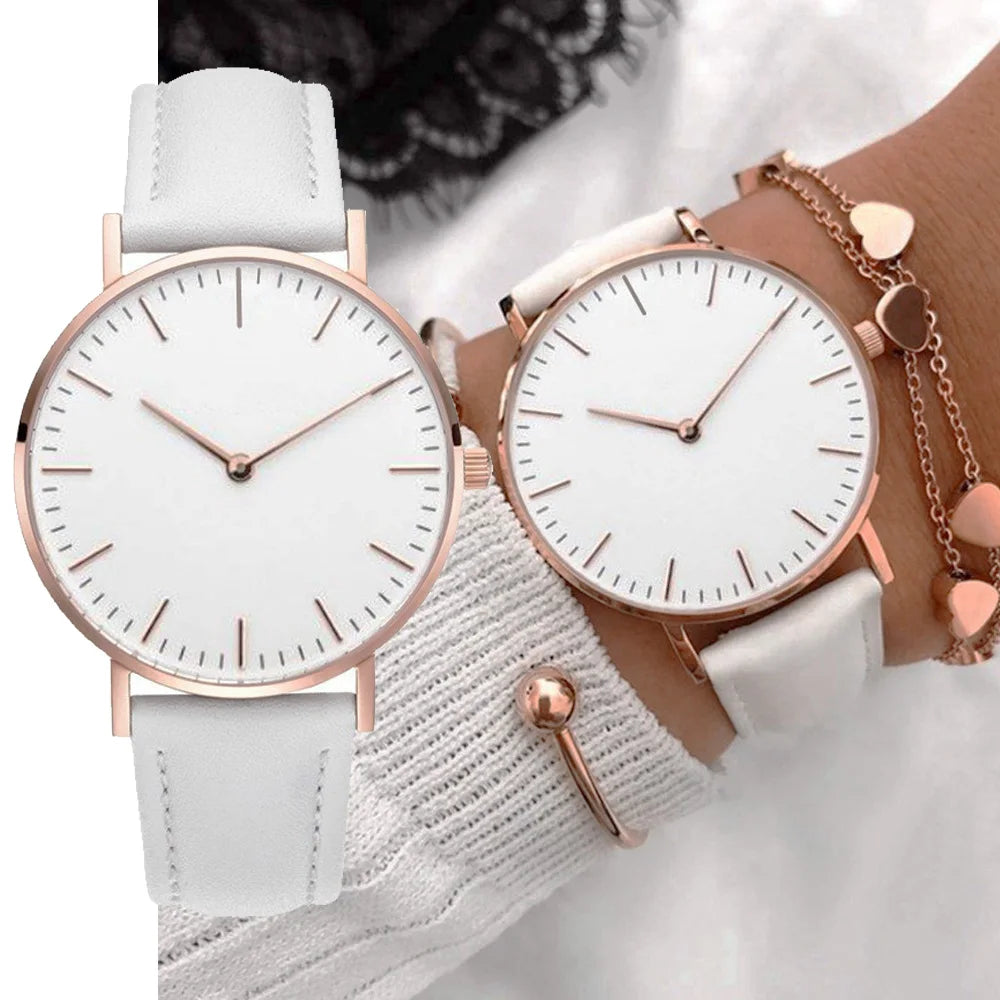 Elegant 2023 New For Women Simple White Leather watch