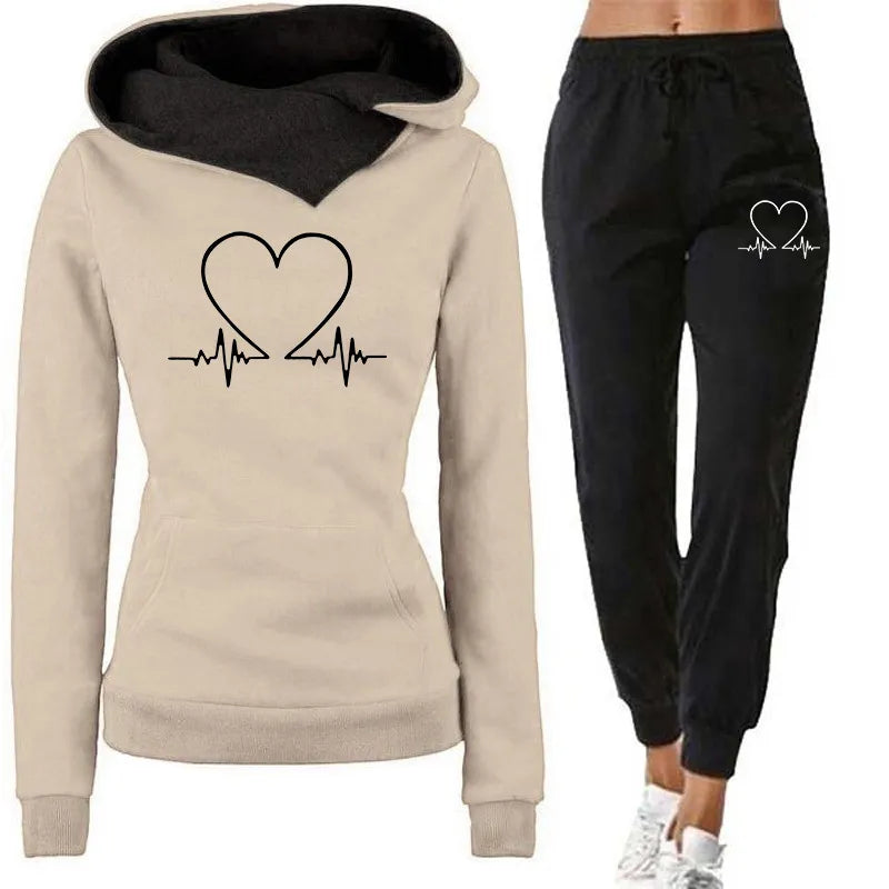 Woman Tracksuit Two Piece Set Winter Warm Hoodies+Pants Pullovers Sweatshirt