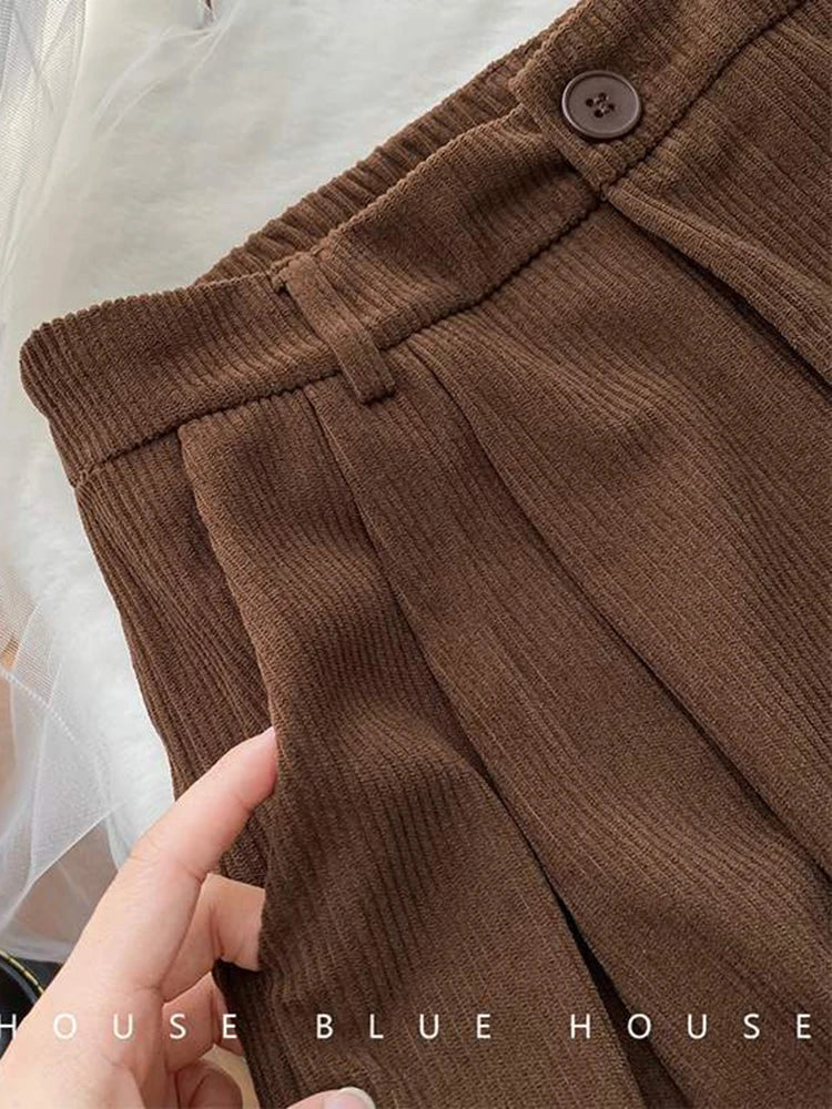 High Waist Women Retro Corduroy Pants