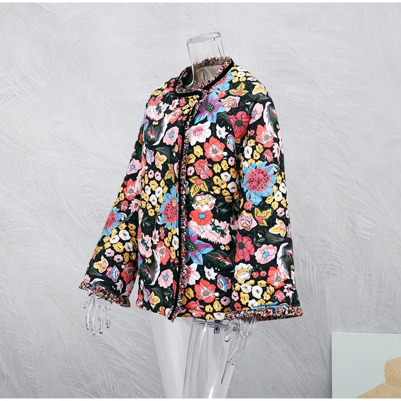 Vintage Flower Printed Patchwork Cotton Jacket