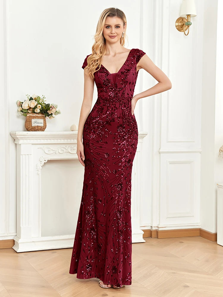 Flower Applique Elegant Evening Dress