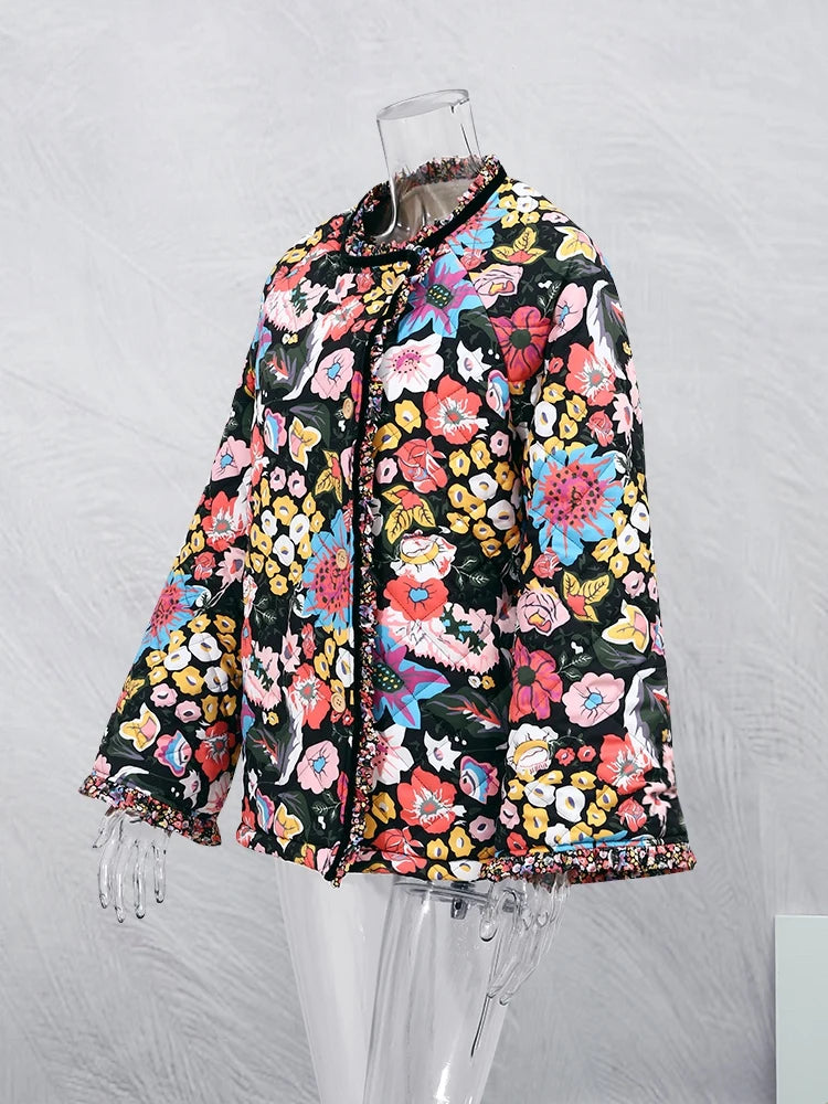 Vintage Flower Printed Patchwork Cotton Jacket