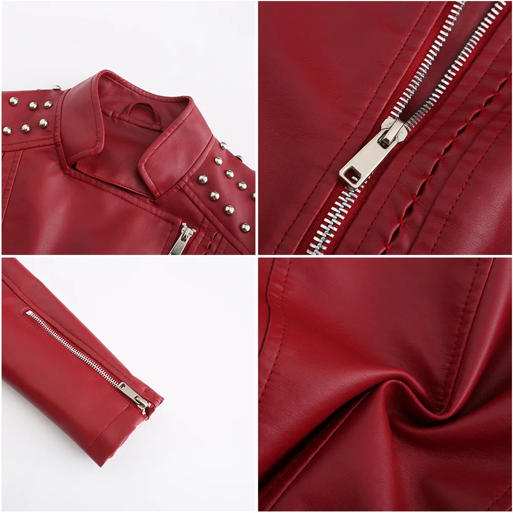 Women's Punk Rivet Leather Jacket