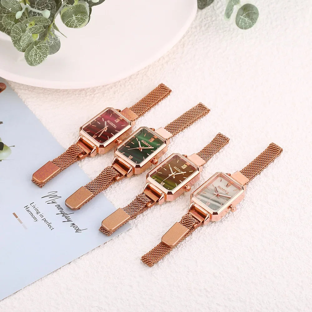 Fashion Magnetic Strap Green Simple Rose Gold Luxury  Watches