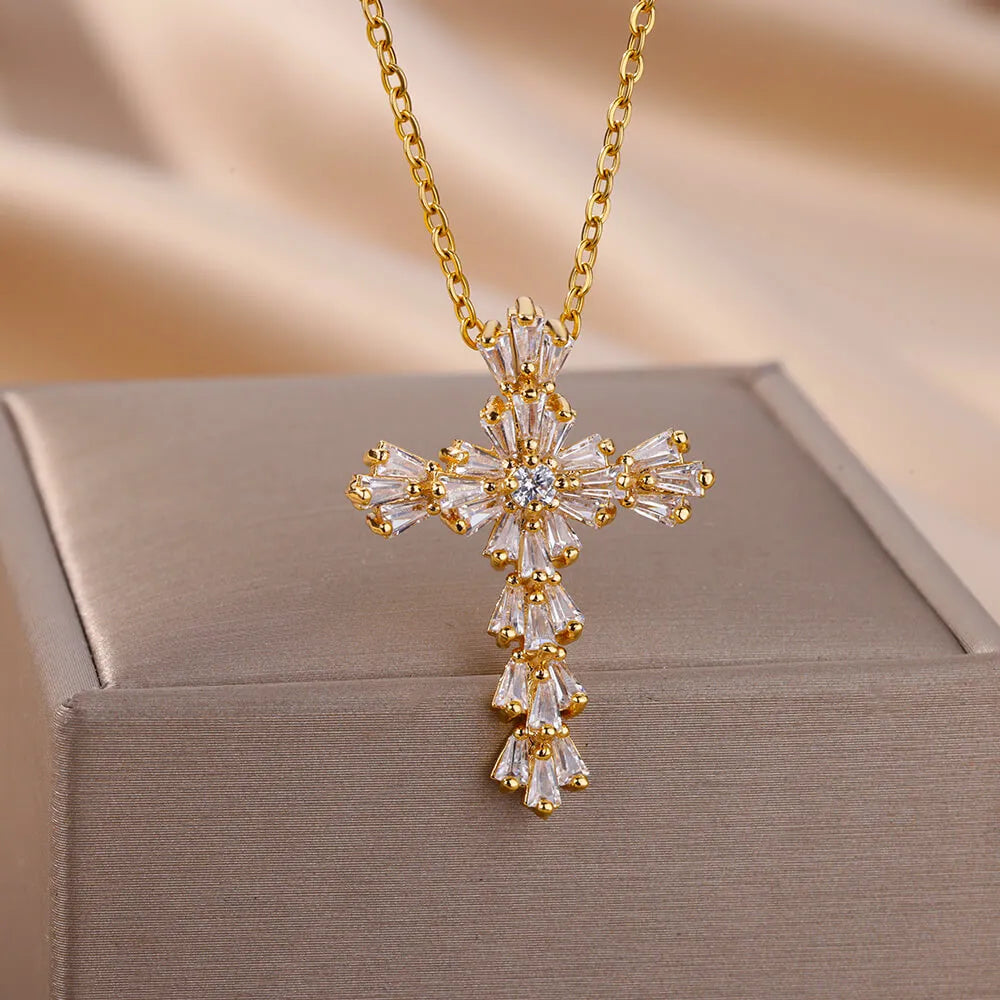 Zircon Cross Pendant Necklace for Women