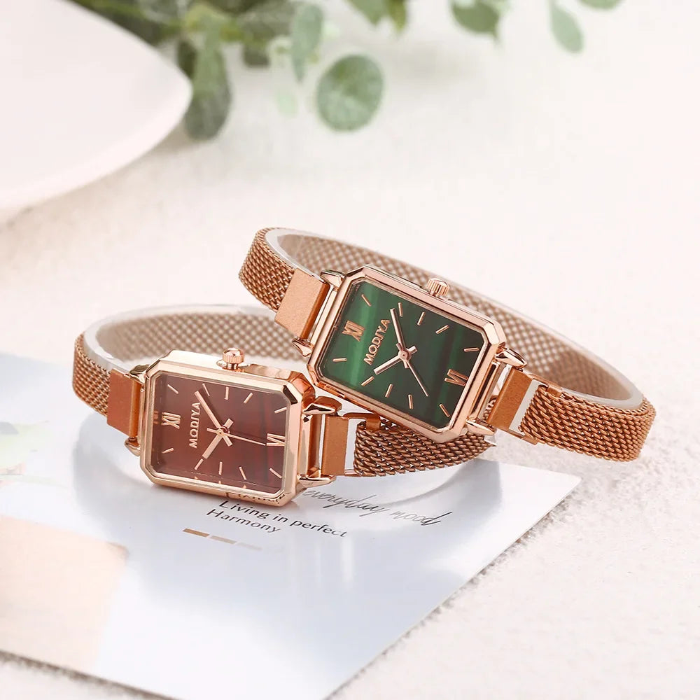 Fashion Magnetic Strap Green Simple Rose Gold Luxury  Watches