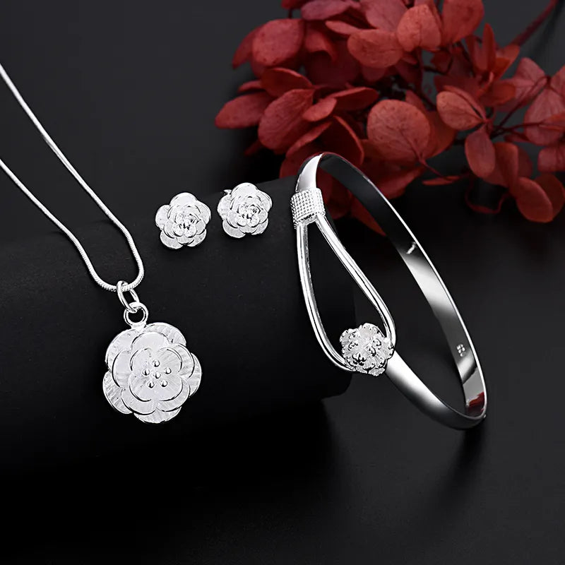 Charm Flower Necklace Earring  Set