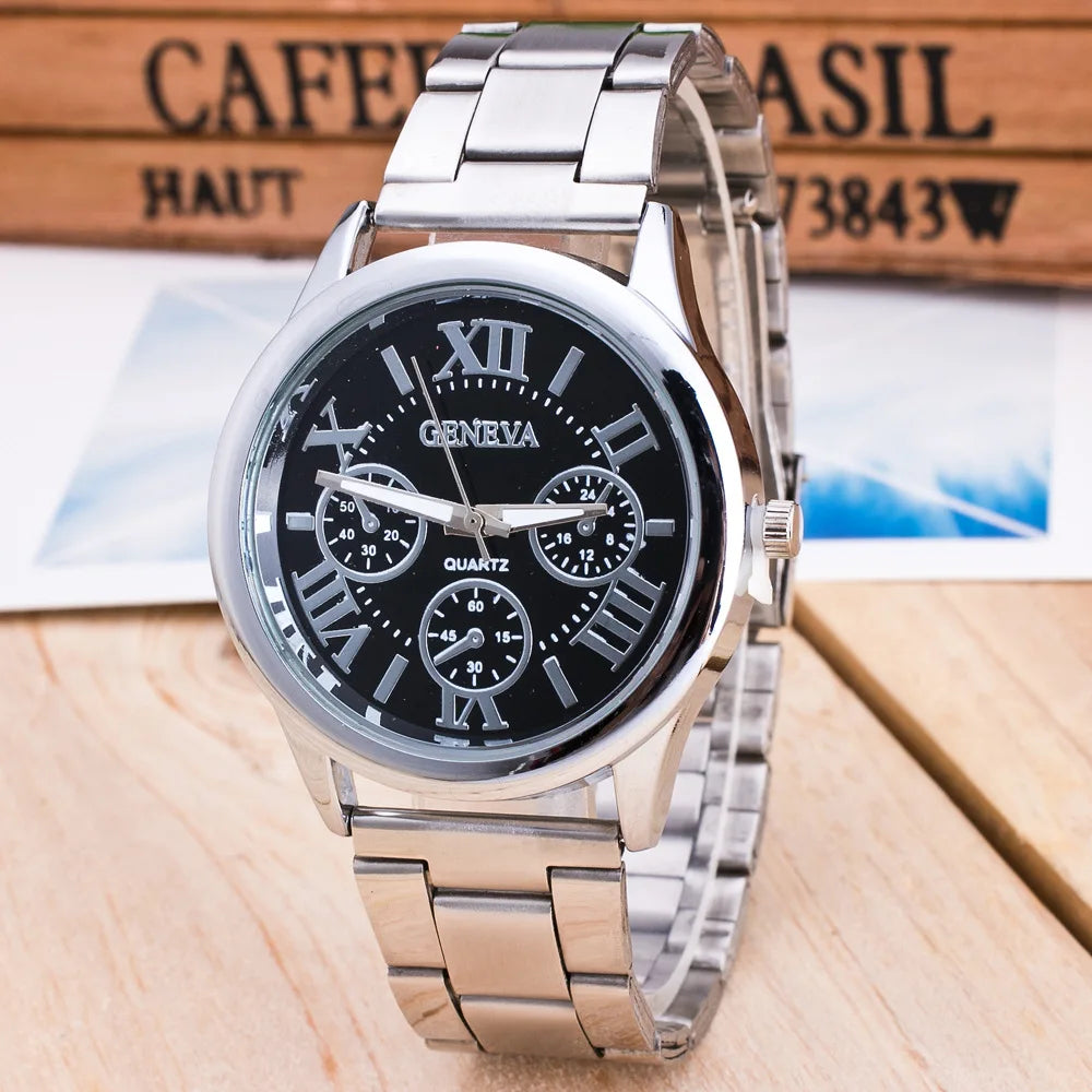 New Brand 3 Eyes Silver Geneva Casual Quartz Watch