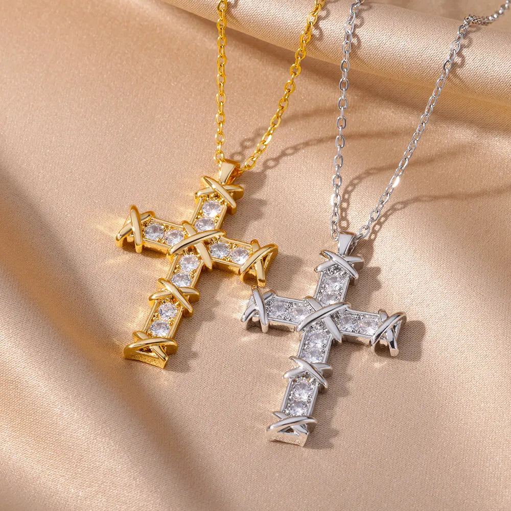 Zircon Cross Pendant Necklace for Women