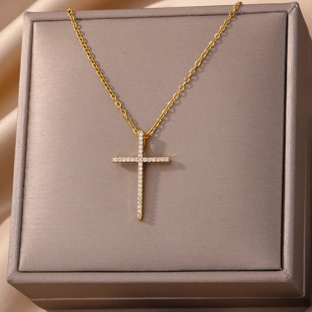 Zircon Cross Pendant Necklace for Women