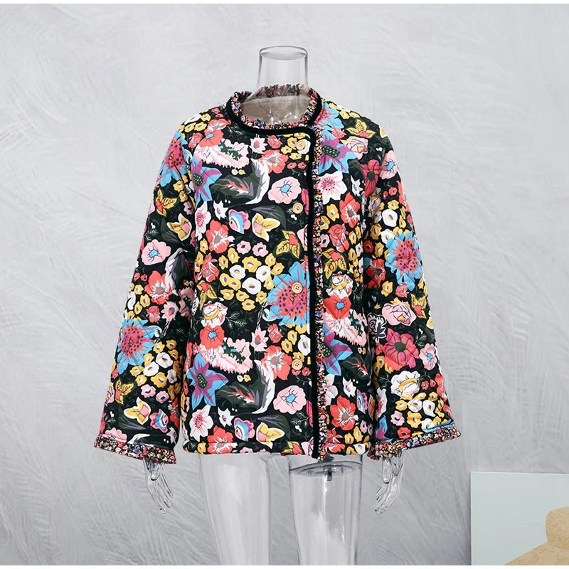 Vintage Flower Printed Patchwork Cotton Jacket