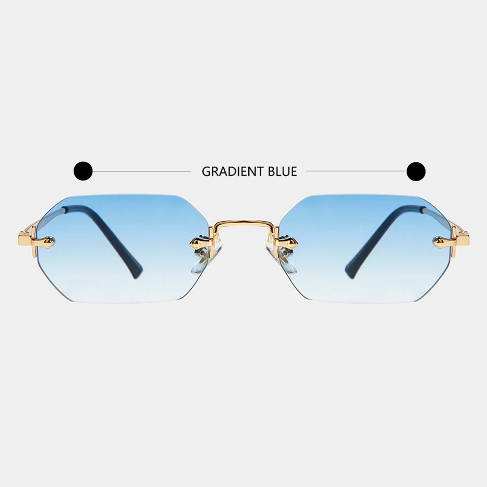 Geometric Rimless Metal Sun Glasses For Women