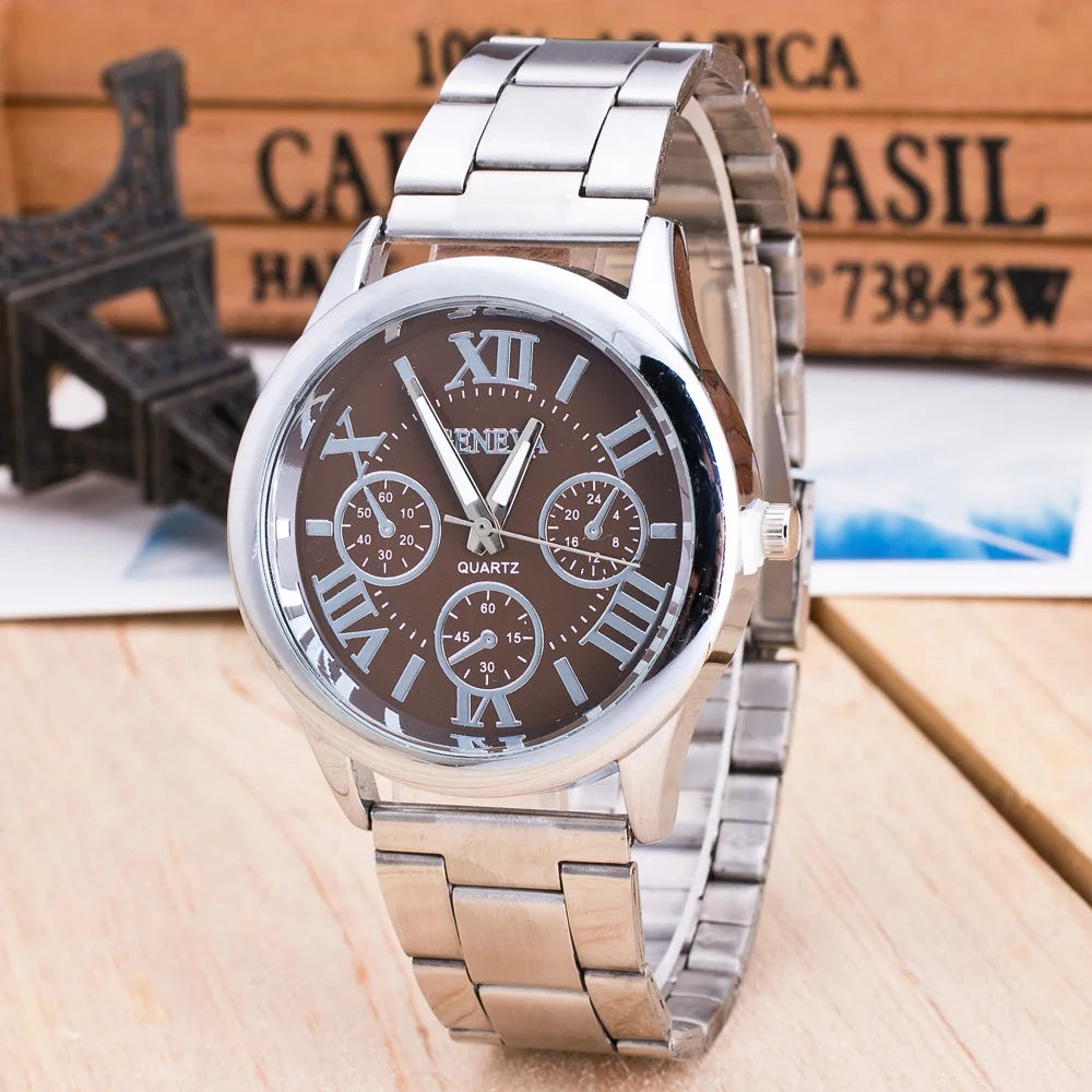 New Brand 3 Eyes Silver Geneva Casual Quartz Watch