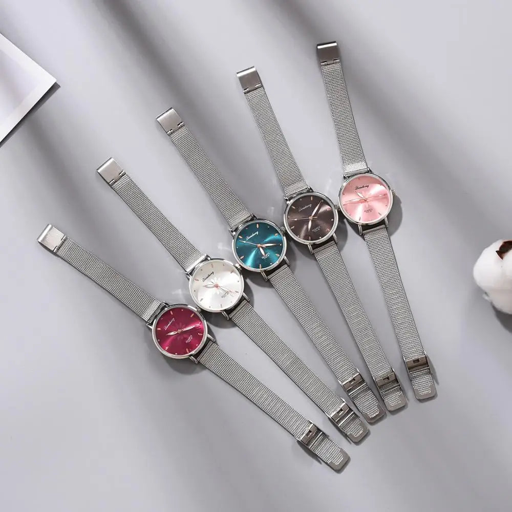 Women Luxury Silver Popular Pink Dial Flowers watches