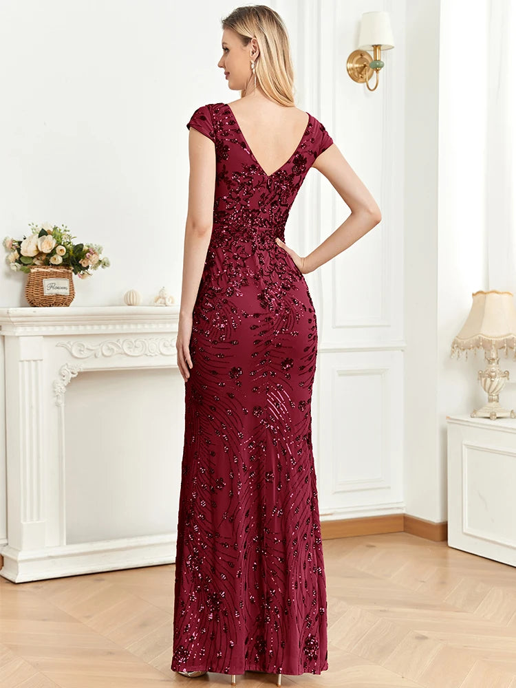 Flower Applique Elegant Evening Dress